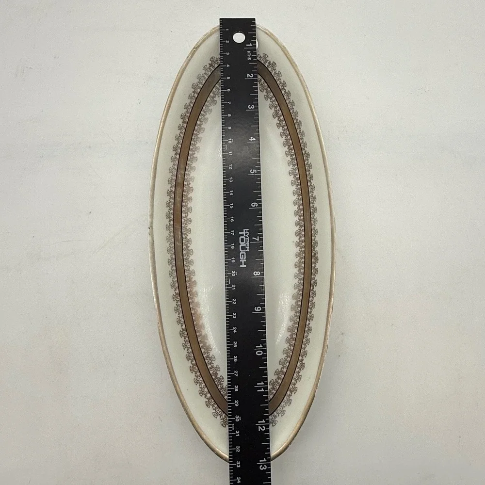 PV Vessra Germany Porcelain Oval Serving Bread Dish Gold Trim Handles art deco‎